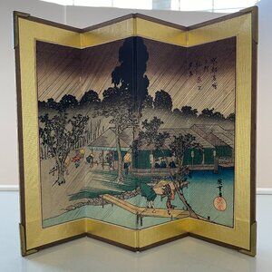 Vintage Miniature Folding Japanese Screen With Artwork by Hiroshige